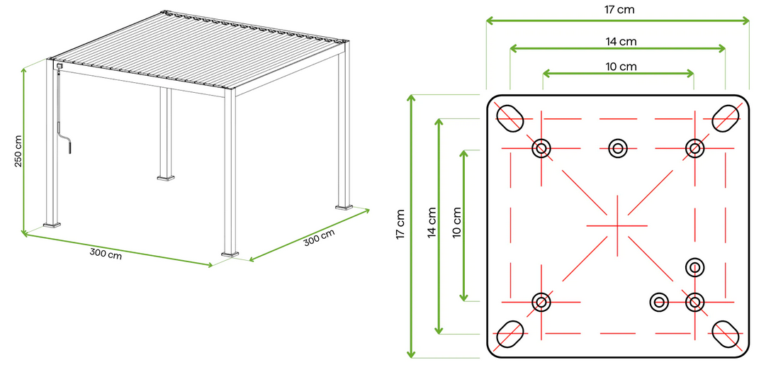 Terasová pergola Premium 3x3 rozměry